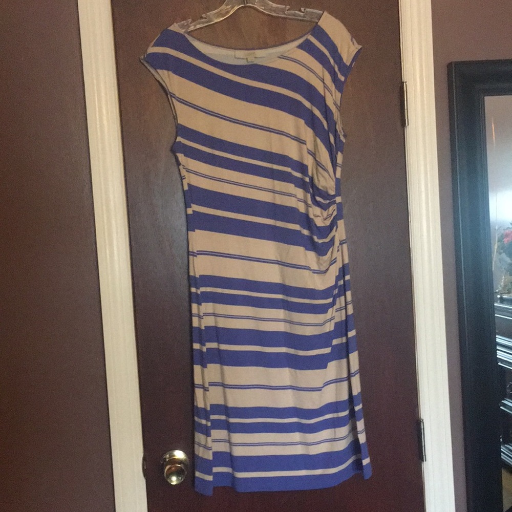 Loft blue and cream striped dress